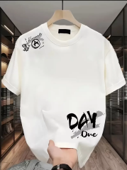 Day One Baskılı Oversize Bisiklet Yaka T-shirt - Beyaz