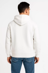 Erkek Üç İplik Kapüşonlu Tam Fermuarlı Kanguru Cepli SweatShirt Hoodie - Beyaz