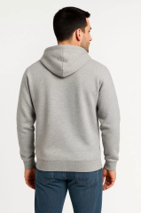 Erkek Üç İplik Kapüşonlu Tam Fermuarlı Kanguru Çepli SweatShirt Hoodie - Gri