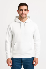 Erkek Üç İplik Kapüşonlu Kanguru Cepli SweatShirt hoodie - Beyaz