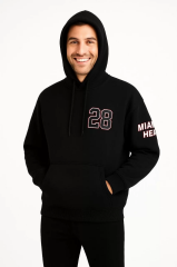 Erkek Kapşonlu Sweatshirt – Üç İplik Şardonlu Kumaş, Oversize Fit, Ön & Arka Baskılı, Kanguru Cepli, Kışlık Rahat Hoodie - Siyah