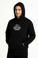 Erkek Kapşonlu Sweatshirt – Oversize Üç İplik Şardonlu Hoodie, “West Coast Classics” Ön & Arka Baskılı, Kanguru Cepli Kışlık Günlük Stil - Siyah