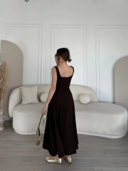 Sırt Dekolteli Kolsuz Uzun Elbise - Kahverengi