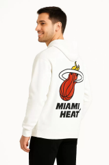 Erkek Kapşonlu Sweatshirt – Üç İplik Şardonlu Kumaş, Oversize Fit, Ön & Arka Baskılı, Kanguru Cepli, Kışlık Rahat Hoodie - Beyaz