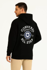 Erkek Kapşonlu Sweatshirt – Üç İplik Şardonlu Kumaş, Oversize Fit, Ön & Arka Baskılı, Kanguru Cepli, Kışlık Rahat Hoodie- Siyah