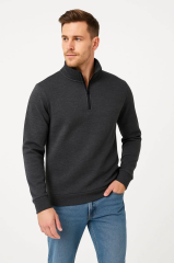 Erkek Dik Yaka Sweatshirt Dik Yaka Yarım Fermuarlı 3 İplik Şardonlu Pamuk Kumaş - Antrasit