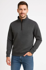 Erkek Dik Yaka Sweatshirt Dik Yaka Yarım Fermuarlı 3 İplik Şardonlu Pamuk Kumaş - Antrasit