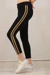 Kadın Yanı Sarı Şeritli Her Gardıropta Olması Gereken Tayt - Siyah