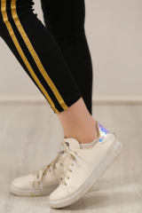 Kadın Yanı Sarı Şeritli Her Gardıropta Olması Gereken Tayt - Siyah