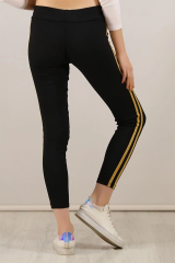 Kadın Yanı Sarı Şeritli Her Gardıropta Olması Gereken Tayt - Siyah