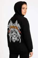 Metallica İki İplik Kapüşonlu Ön ve Arka Baskılı hoodie - Siyah