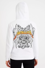 Metallica İki İplik Kapüşonlu Ön ve Arka Baskılı hoodie - Beyaz