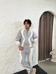 Erkek Premium Parçalı Eşofman Takım - Dik Yaka Fermuarlı Sweatshirt, - Gri