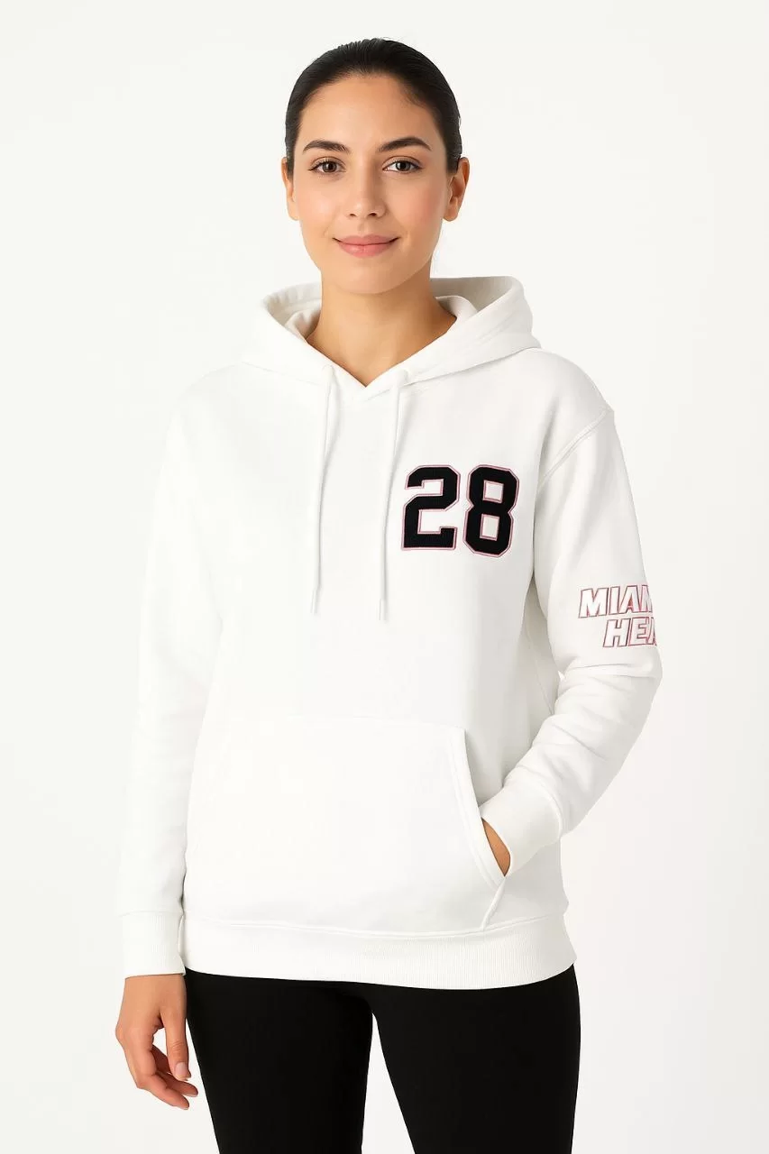 Kadın Üç İplik Kapüşonlu Ön ve Arka Baskılı SweatShirt hoodie - Beyaz