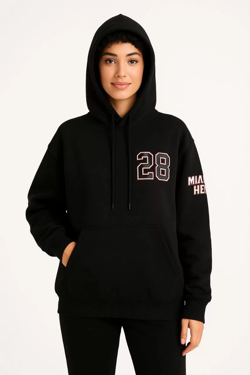 Kadın Üç İplik Kapüşonlu Ön ve Arka Baskılı SweatShirt hoodie - Siyah