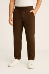 Erkek Keten Pantolon – Cepli, Beli Lastikli ve Bağcıklı, Nefes Alan Rahat Kalıp, Yazlık ve Baharlık Günlük Giyim, Şık & Konforlu Boru Paça Model - Kahverengi