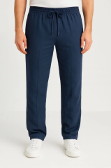 Erkek Keten Pantolon – Cepli, Beli Lastikli ve Bağcıklı, Nefes Alan Rahat Kalıp, Yazlık ve Baharlık Günlük Giyim, Şık & Konforlu Boru Paça Model - Lacivert