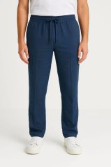 Erkek Keten Pantolon – Cepli, Beli Lastikli ve Bağcıklı, Nefes Alan Rahat Kalıp, Yazlık ve Baharlık Günlük Giyim, Şık & Konforlu Boru Paça Model - Lacivert