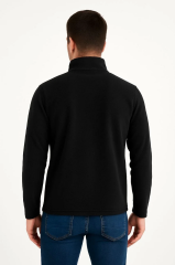 Erkek Polar Kazak – Dik Yaka, Yarım Fermuarlı, Fermuarlı Göğüs Cepli, Siyah Biyeli, Kışlık Rahat Regular Fit Günlük Model - Siyah