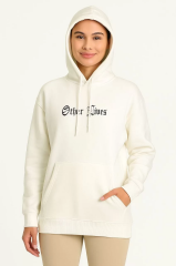 Kadın Kapşonlu Sweatshirt – Oversize Üç İplik Şardonlu Hoodie, “Other Lives” Ön & Arka Baskılı, Kanguru Cepli, Kışlık Rahat Günlük Stil - Beyaz