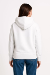 Kadın Üç İplik Kapüşonlu Kanguru Çepli SweatShirt hoodie - Beyaz