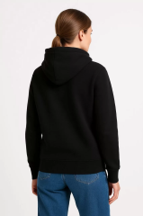 Kadın Üç İplik Kapüşonlu Kanguru Cepli Sweatshirt hoodie - Siyah