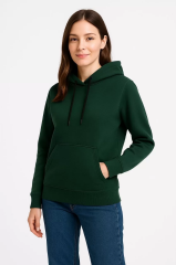 Kadın Üç İplik Kapüşonlu Kanguru Cepli Sweatshirt hoodie - Haki