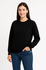 Kadın Üç İplik Düz Bisiklet Yaka SweatShirt - Siyah