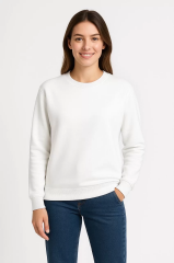 Kadın Üç İplik Düz Bisiklet Yaka SweatShirt - Beyaz