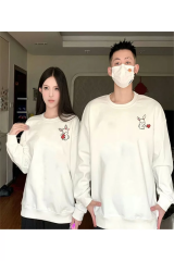 Tavşan Baskılı Sevgili Çift Kombini Kapüşonlu Sweatshirt & Hodie - Beyaz