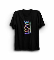 Sevgililer Günü İçin Özel Tasarım Love Baskılı T-shirt - Siyah