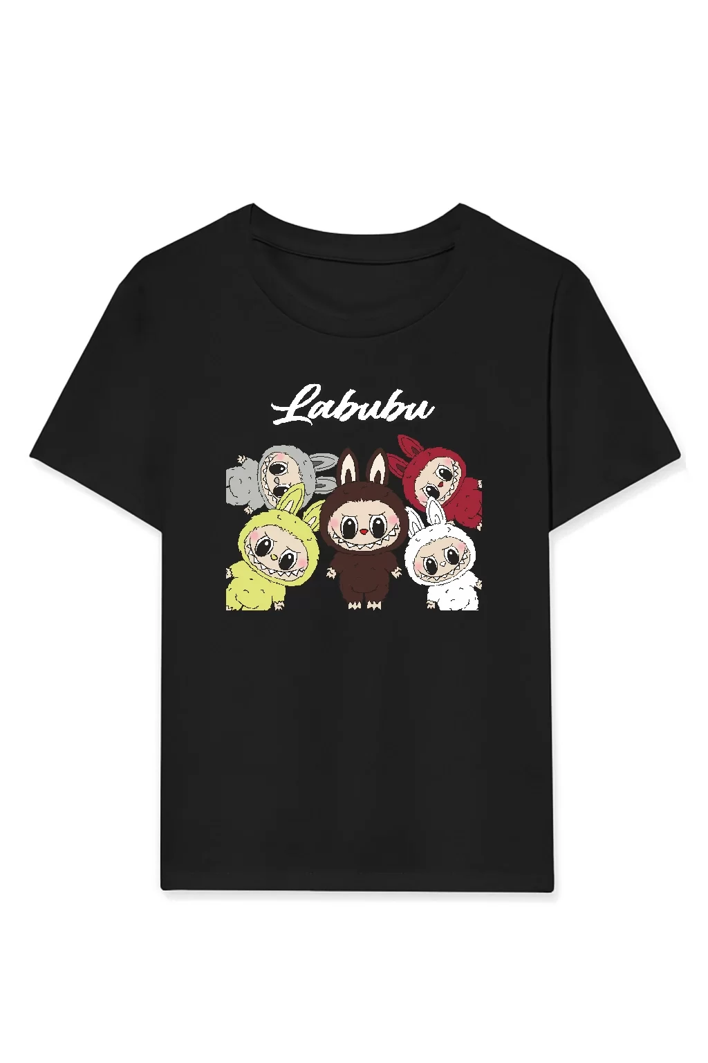 Kız Labubu Çocuk Baskılı T-Shirt - Siyah