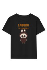 Kız Labubu Çocuk Baskılı T-Shirt - Siyah