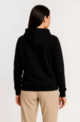 Kadın Üç İplik Kapüşonlu Tam Fermuarlı Kanguru Çepli SweatShirt Hoodie - Siyah