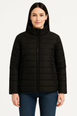 Kadın Bomber Mont Ceket – Su İtici Kumaş, Kapitone Astarlı, Fermuarlı, Kışlık - Siyah