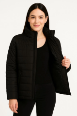 Kadın Bomber Mont Ceket – Su İtici Kumaş, Kapitone Astarlı, Fermuarlı, Kışlık - Siyah