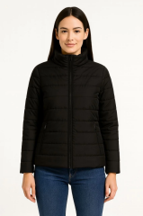 Kadın Bomber Mont Ceket – Su İtici Kumaş, Kapitone Astarlı, Fermuarlı, Kışlık - Siyah