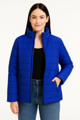 Kadın Bomber Mont Ceket – Su İtici Kumaş, Kapitone Astarlı, Fermuarlı, Kışlık - Saks Mavisi