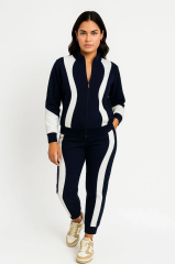 Kadın Premium Parçalı Eşofman Takım - Dik Yaka Fermuarlı Sweatshirt - Siyah