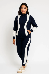 Kadın Premium Parçalı Eşofman Takım - Dik Yaka Fermuarlı Sweatshirt - Siyah