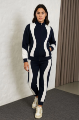 Kadın Premium Parçalı Eşofman Takım - Dik Yaka Fermuarlı Sweatshirt - Siyah