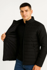 Erkek Bomber Mont Ceket – Su İtici Kumaş, Kapitone Astarlı, Fermuarlı, Kışlık - Siyah