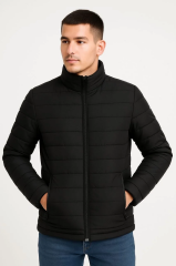 Erkek Bomber Mont Ceket – Su İtici Kumaş, Kapitone Astarlı, Fermuarlı, Kışlık - Siyah