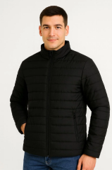 Erkek Bomber Mont Ceket – Su İtici Kumaş, Kapitone Astarlı, Fermuarlı, Kışlık - Siyah