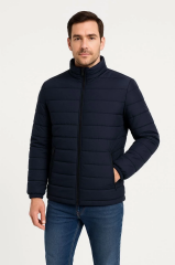 Erkek Bomber Mont Ceket – Su İtici Kumaş, Kapitone Astarlı, Fermuarlı, Kışlık - Lacivert