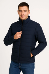 Erkek Bomber Mont Ceket – Su İtici Kumaş, Kapitone Astarlı, Fermuarlı, Kışlık - Lacivert