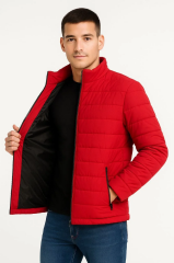 Erkek Bomber Mont Ceket – Su İtici Kumaş, Kapitone Astarlı, Fermuarlı, Kışlık - Kırmızı