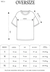 Unisex Bisiklet Yaka Baskılı Oversize T-Shirt - Beyaz