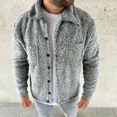 Erkek Pelüş Polar Hırka Gömlek – Yakalı, İlik Düğmeli, Göğüs Cepli, Yumuşak Dokulu Kışlık Regular Fit Rahat Günlük Model - Gri