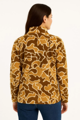 KADIN Yarım Fermuarlı Desenli Polar Sweat Yakalı, Uzun Kollu, Oversize Rahat Kalıp - Kahverengi